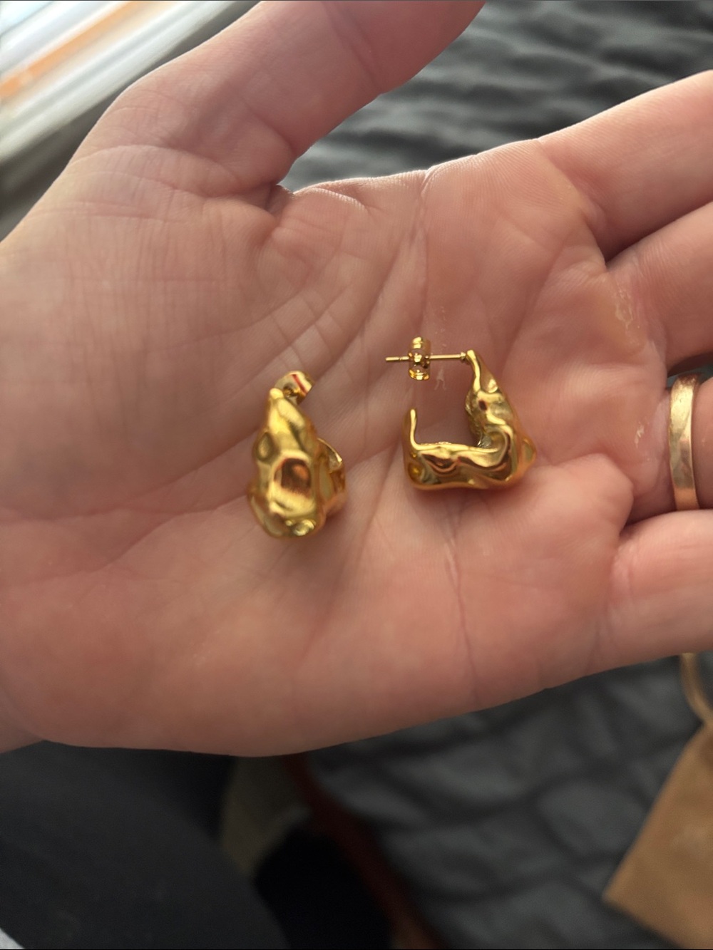 Gold Organic Nugget Hoop Earrings - Women's Jewelry